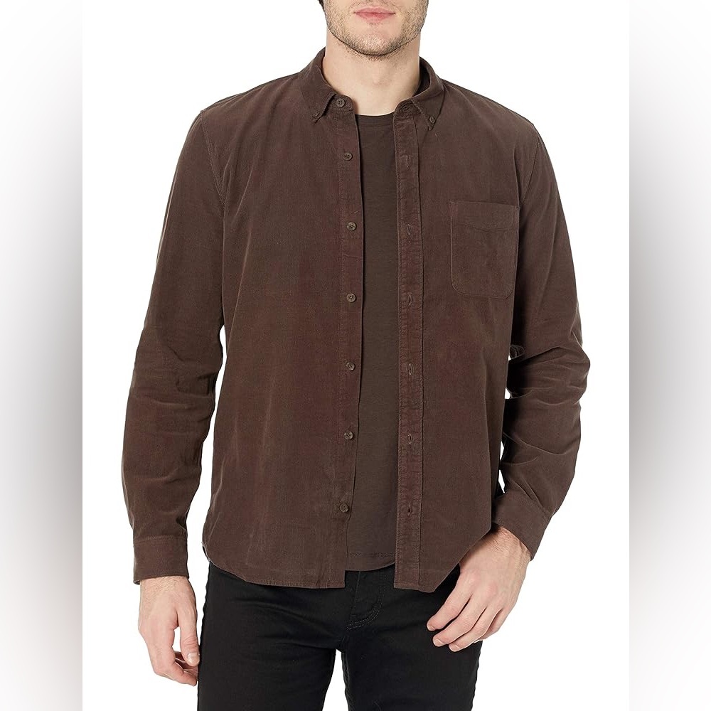 PAIGE Men's Dark Brown Casual Button Down Shirt